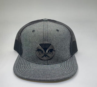 Gray Snapback Trucker Hat with Metal