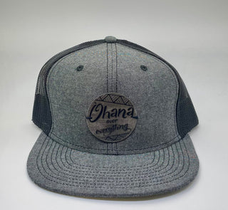 Gray Snapback Trucker Hat with Metal