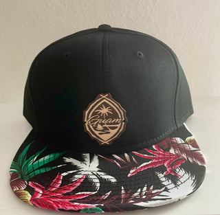 Black Snapback Hat with Flower Flat Bill