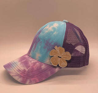 Tie Dye Trucker Hat with Ponytail Holder