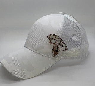 White Camo Trucker Hat with Ponytail Holder