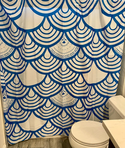 Shower Curtain - Scales - White/Blue