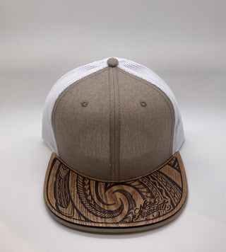 Tan/White Wood Bill Trucker Hat