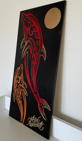 Painted Wall Plaque - Dolphin black/red/gold